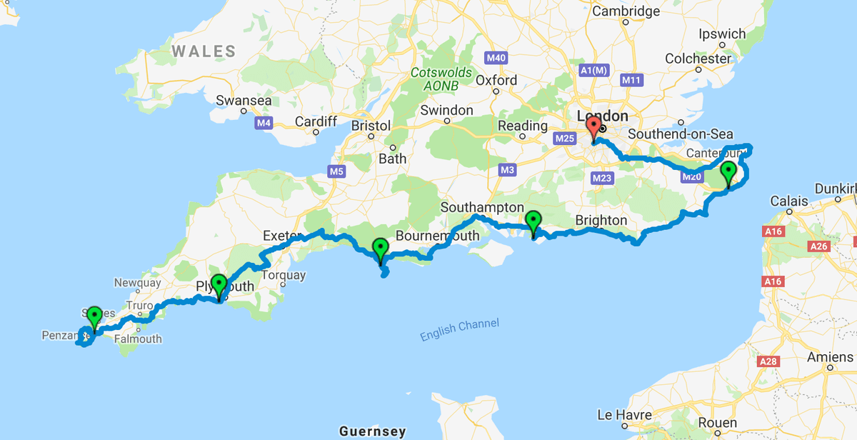 Cornwall to Kent 2019 plan